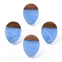 Fornituras de resina y madera de nogal, con 304 perno de acero inoxidable, lágrima, azul aciano, 17x13mm, agujero: 1.8 mm, pin: 0.7 mm