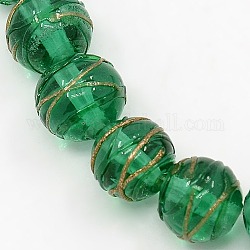 De forme ronde perles à la main de sable d'or de Murano brins, verte, 10mm, Trou: 2mm, Environ 30 pcs/chapelet, 11.8 pouce
