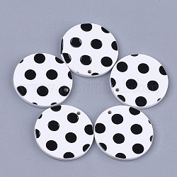Cellulose Acetate(Resin) Pendants, Flat Round with Polka Dot, White, 27.5x2.5mm, Hole: 1.4mm