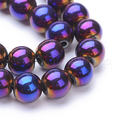 Non magnetici perle ematite sintetico fili, grado a, tondo, porpora placcato, 8mm, Foro: 1 mm, circa 50~52pcs/filo