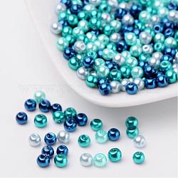 Carribean Blue Mix Pearlized Glass Pearl Beads, Mixed Color, 4mm, Hole: 1mm, about 400pcs/bag