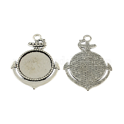 Style tibétain supports cabochons pendants d'ancrage en alliage de zinc, sans plomb et sans cadmium, argent antique, plateau plat rond: 25 mm, 49.3x36.6x2mm, Trou: 4mm, environ 84 pcs/500 g