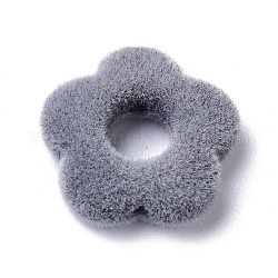 Perlas de resina flocky, flor, gris, 14x15x4mm, agujero: 1.4 mm