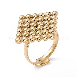 Ion Plating(IP) 304 Stainless Steel Rhombus Adjustable Ring for Women, Golden, Inner Diameter: 17~19mm