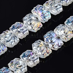 Electroplate Glass Beads Strand, AB Color, Lotus Flower, Clear AB, 10.5x14x6~7mm, Hole: 1mm, about 65pcs/strand, 24.02 inch~ 24.41 inch(61~62cm)