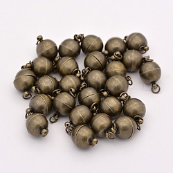 Messing-Magnetverschlüsse mit Schlaufen, Nickelfrei, Runde, Antik Bronze, 17.5~19x12 mm, Bohrung: 3 mm
