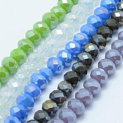 Electroplate Glass Bead Strands, AB Color Plated, Faceted, Rondelle, Mixed Color, 3x3mm, Hole: 0.8mm, about 150pcs/strand, 15.5 inch~15.7 inch(39.5cm~40cm)