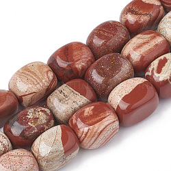Natural Red Jasper Beads Strands, Tumbled Stone, Nuggets, 17~19x13~14x11~13mm, Hole: 1mm, about 22pcs/strand, 15.7~16.14 inch