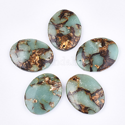 Pendenti di diaspro assemblati in bronzite naturale e acqua sintetica, ovale, turchese pallido, 45x35~35.5x7mm, Foro: 1.4 mm
