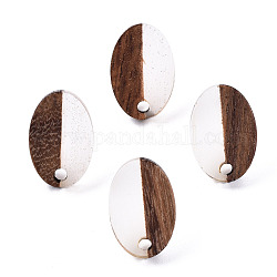 Accessoires de boucles d'oreilles en résine et bois de noyer, avec épingle en 304 acier inoxydable, ovale, clair, 15x10mm, Trou: 1.8mm, pin: 0.7 mm