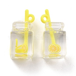 Colgantes de resina transparente, bebida de imitación, botella, patrón de limón, 26.3~27.5x12~13x11mm, agujero: 1.8 mm