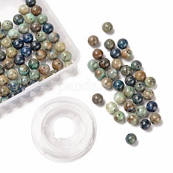 100pcs 8mm perles rondes en chrysocolle naturelle, avec fil de cristal élastique 10m, pour les kits de fabrication de bracelets extensibles bricolage, 8mm, Trou: 0.9mm