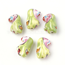 Handmade Porcelain Beads, Famille Rose Porcelain, Raven/Crow, Yellow Green, 21x13~14x11mm, Hole: 2~2.5mm