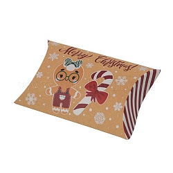 Christmas Theme Cardboard Candy Pillow Boxes, Cartoon Candy Cane Candy Snack Gift Box, FireBrick, Fold: 7.3x11.9x2.6cm