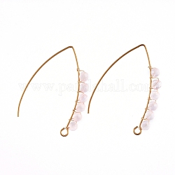 Orecchini pendenti, con rosa naturale rotonde quarzo perle, 304 ganci per orecchini in acciaio inossidabile e filo di rame, 42x29.6x4.3mm