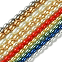 Fili di perle di perle di vetro di grado di riso, colore misto, 7~10x4~6mm, Foro: 1 mm, circa 41~55pcs/filo, 15.7 pollice~16.3 pollici