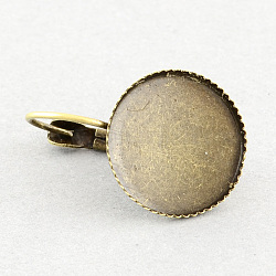 Brass Leverback Earring Findings, with Flat Round Tray, Antique Bronze, Tray: 20mm, 33x21mm, Pin: 0.8mm