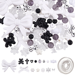 Kit para hacer pulseras elásticas de diy Sunnyclue, incluyendo cuentas acrílicas de manzana y oso y copo de nieve y estrella, hilo elástico, negro, 185 unidades / bolsa