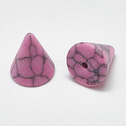 Kunsttürkisfarbenen Perlen, Hälfte gebohrt, Kegel, gefärbt, neon rosa , 8.5x7.5~8 mm, Bohrung: 1 mm