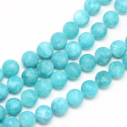 Chapelets de perle en jade blanc naturel, teinte, mat, ronde, turquoise foncé, 8~9mm, Trou: 1mm, Environ 46~48 pcs/chapelet, 14.9 pouce