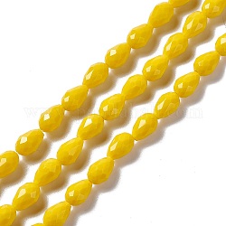 Chapelets de perles en verre à facettes, larme, or, 12x8~9mm, Trou: 1.2mm, Environ 57 pcs/chapelet, 23.74'' (60.3 cm)