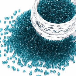 Perles cylindriques en verre transparent, Perles de rocaille, trou rond, sarcelle, 1.5~2x1~2mm, Trou: 0.8mm, environ 8000 pcs / sachet , environ 1 livre / sac