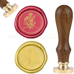 Timbre de sceau de cire en bois bricolage, motif de fleur, 90mm, timbres: 25x14.5mm