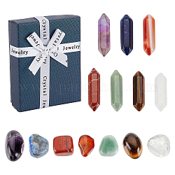 Olycraft 14-teiliges Set mit natürlichen Edelsteinen, natürliche Kristalle, sechseckige Kugelpunkte, Steine, Quarz, Amethyst, Reiki-Edelstein-Set für Chakra-Reiki, ausgleichende Meditation, Hexerei, handgefertigt