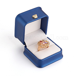Scatole regalo anello in pelle pu, con corona in ferro dorato e interno in velluto, per nozze, custodia per gioielli, blu, 5.85x5.8x4.9cm