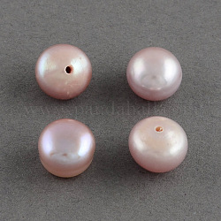 Grade AAAA Natural Cultured Freshwater Pearl Beads, Half Drilled, Flat Round, Rosy Brown, 8~8.5x6mm, Half Hole: 1mm
