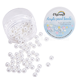 Perle di perle imitazione plastica ecologica olycraft, grande lucentezza, grado a, perline Senza Buco, tondo, bianco, 10mm, 100pcs/scatola