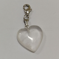 Decorazioni a forma di cuore in cristallo di quarzo naturale, con fermagli di artiglio in ottone e anello di ferro, platino, 43mm