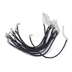 Модный имитация плетеный кожаный браслет материалы, с железными когтя омара застежками и конечных цепей, чёрные, 200x3 мм