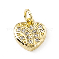 Dijes de corazón de circonita cúbica transparente con micro pavé de latón, con anillos de salto abiertos, real 18k chapado en oro, 10x9.5x2.5mm, anillo de salto: 4.5x0.7 mm, diámetro interior: 3 mm