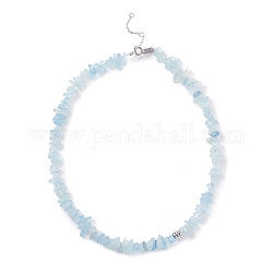 Natürliche Aquamarin-Chip-Perlenkette, Edelsteinschmuck für Damen, Platin Farbe, 16.14 Zoll (41 cm)