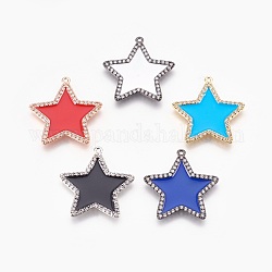 Ottone micro spianare pendenti zirconi, con smalto, stella, colore misto, 30x29x2.5mm, Foro: 1.2 mm