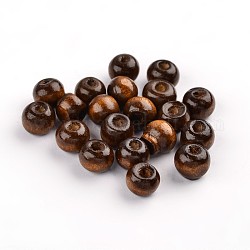 Perle di legno naturale fatte a mano,  piombo libero, tinto, tondo, caffè, 8mm, foro : about 2mm