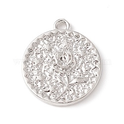 Alloy Pendant, Flat Round with Rose & Star, Platinum, 20x18x2mm, Hole: 1.5mm