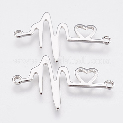 Brass Links, Heartbeat Icon, Real Platinum Plated, 18x27.5x1mm, Hole: 1.5mm