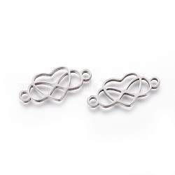 304 Stainless Steel Links, Manual Polishing, Polyamory Links, Manual Polishing, Heart with Infinity, Stainless Steel Color, 10x23x1.5mm, Hole: 2mm