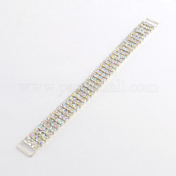 Silver Color Plated Brass Rhinestone Chain Links connectors for Hair Findings and Bikini, Crystal AB, 160~170x14~15x4mm, Hole: 13x5mm