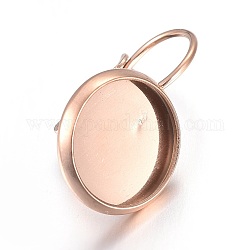 Ion Plating(IP) Stainless Steel Leverback Earring Settings, Flat Round, Rose Gold, Tray: 10mm, 19.5~20x12mm, Pin: 0.7mm