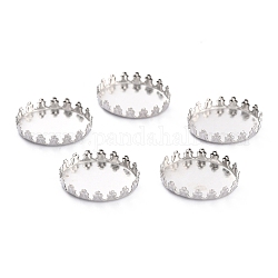 304 Stainless Steel Cabochon Settings, Lace Edge Bezel Cups, Flat Round, Stainless Steel Color, 19x14x4mm Tray: 18x13mm