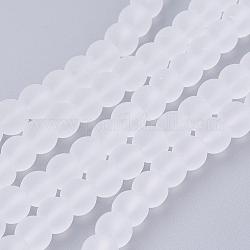 Chapelets de perles en verre transparent, mat, ronde, blanc, 6mm, Trou: 1.3~1.6mm, Environ 140 pcs/chapelet, 31.4 pouce