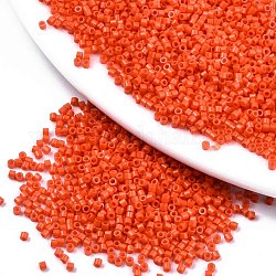 11/0 Grade A Glass Seed Beads, Cylinder, Uniform Seed Bead Size, Baking Paint, Orange Red, 1.5x1mm, Hole: 0.5mm, about 20000pcs/bag