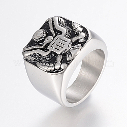 304 палец кольца из нержавеющей стали, с эмалью, широкая полоса кольца, античное серебро, cmешанный размер, 17~22 мм