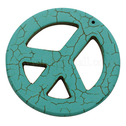 Howlite synthétique grands pendentifs, teinte, signe de paix, turquoise, 55x4mm, Trou: 1mm