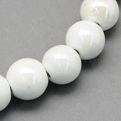 Abalorios redondos de porcelana hechas a mano pearlized, blanco, 15mm, agujero: 2 mm