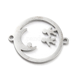 304 breloques connecteur creux en acier inoxydable, plat rond, couleur inoxydable, 15.5x19x1mm, Trou: 1.2mm