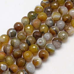 Natural Agate Round Beads Strand, Dyed, Faceted, Dark Goldenrod, 12mm, Hole: 1mm, about 30pcs/strand, 14.56inch